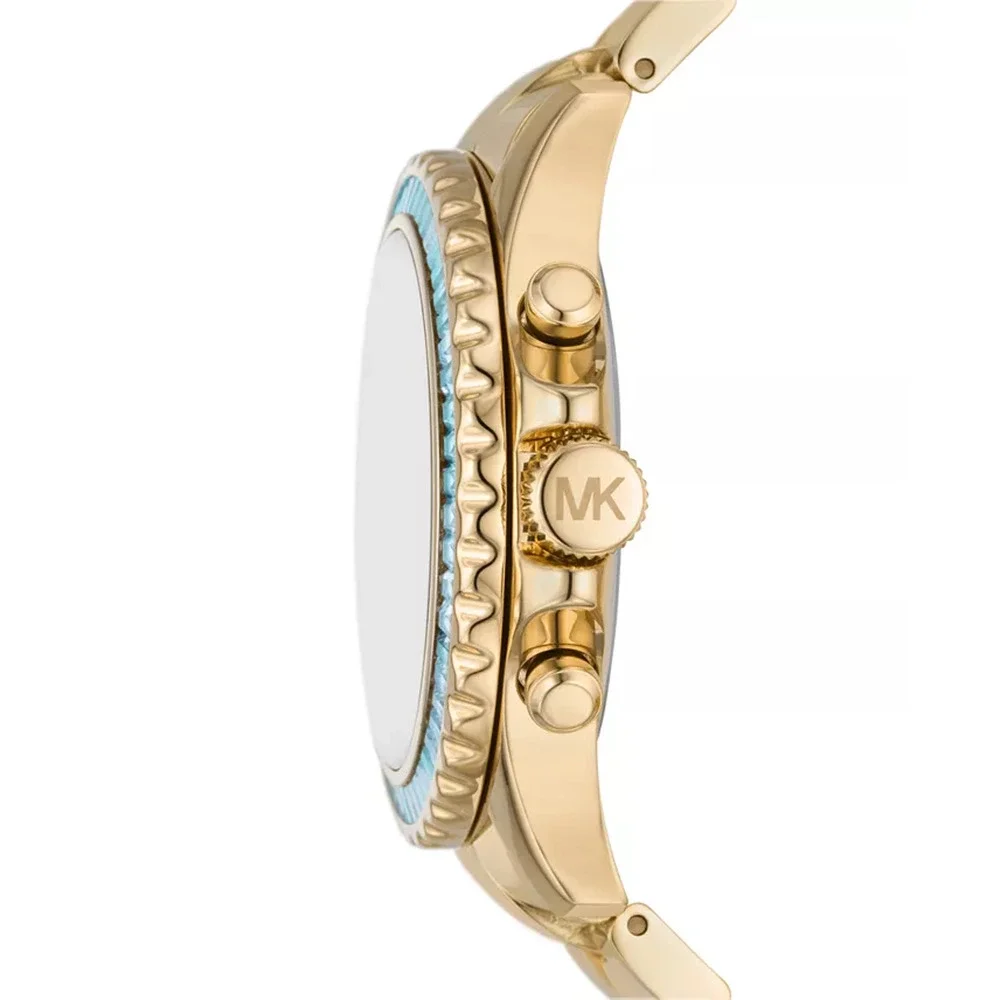 Michael Kors Everest Chronograph Gold Tone 42MM Turquoise Baguette Watch